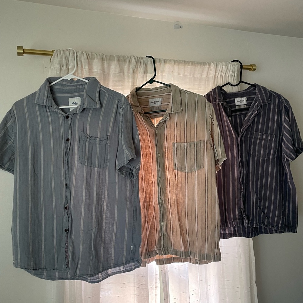 Katin Men's Short-Sleeve Striped Button-Down Trio - Gray, Tan, Purple